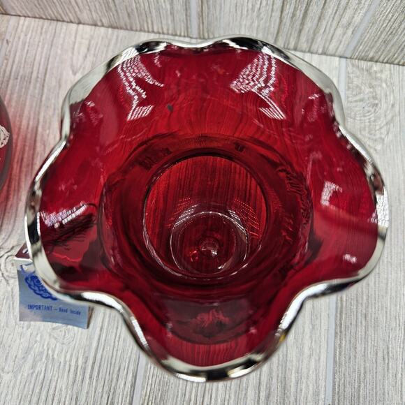 Silver City Glass Co Flanders Poppy Sterling On Red Crystal Pitcher & Vase - Picture 5 of 16